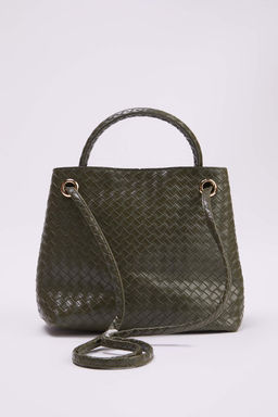 Haki Cift Kullan?ml? Orgu Suni Deri Orta Boy Kad?n Omuz Cantas? TAKSS26OC00049