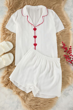 Trendyolmilla Pembe Kalpli Biye Detayl? Viskon Sortlu Dokuma Pijama Tak?m? THMSS25PT00002 фото 5