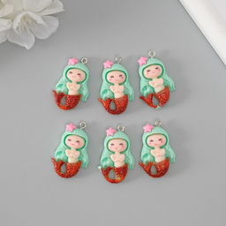 Цена за 6 шт. Подвеска для творчества пластик «Русалочка с голубыми волосами», 3.4×2.1×0.6 см