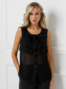 Блуза с воланами и съемным бантом