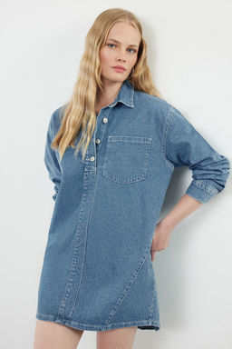 Mavi Dikis Detayl? Mini Denim Gomlek Elbise TWOAW25EL00347 - Trendyolmilla фото 2