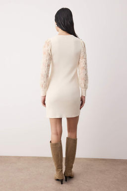 Ekru Mini Cicek Nak?s Kol Detayl? Triko Elbise TWOAW26EL00370 - Trendyolmilla фото 4