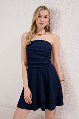 Lacivert Straplez Skater/Belden Ac?lan Fitilli Esnek Mini Orme Elbise TWOSS25EL00667 - Trendyolmilla фото 4