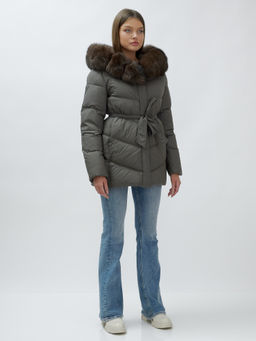 с МЕХОМ ПЕСЕЦ ПРЕМИУМ класса Полупальто зимние темно-серого цвета - Mtforce фото 4