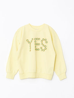 Bisiklet Yaka Bask?l? Uzun Kollu K?z ?ocuk Sweatshirt