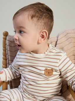 Bisiklet Yaka ?izgili Erkek Bebek Tulum