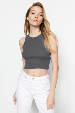 Antrasit-Mint 2li Paket Vucuda Oturan Crop Halter Yaka Fitilli Esnek Orme Atlet TWOSS21AL0058