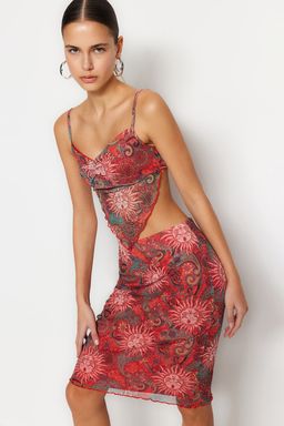 Trendyolmilla Ekru Bask?l? S?rt? Capraz Ask?l? Asimetrik Etek Uclu Tul Orme Bluz TWOSS23BZ00566 фото 21