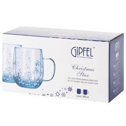 52093 GIPFEL Набор из 2 кружек CHRISTMAS STAR 350 мл с двойными стенками, с декоративным наполнителем. Материал: боросиликатное стекло, ПЭТ.