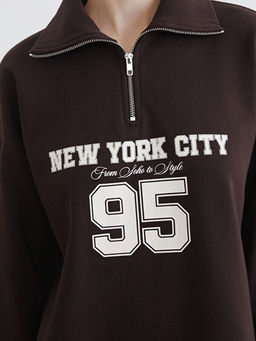 New York Bask?l? Kad?n Kal?n Sweatshirt Tunik
