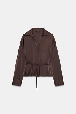 BLUSA SATINADA CINTUR?N / Marr?n - Zara фото 5