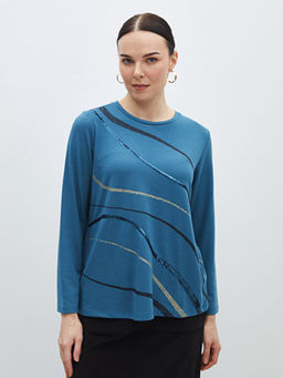 Bisiklet Yaka Desenli Uzun Kollu Kad?n Bluz