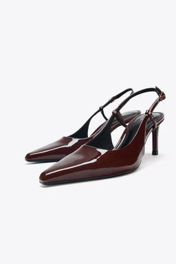 FAUX PATENT HIGH-HEEL SLINGBACK SHOES