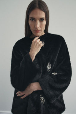 FAUX FUR COAT WITH JEWEL BEADING - Zara фото 2