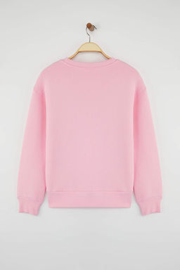 Ac?k Pembe Kal?n Ici Polarl? Regular/Normal Kal?p Bisiklet Yaka Basic Orme Sweatshirt TWOAW24SW00101