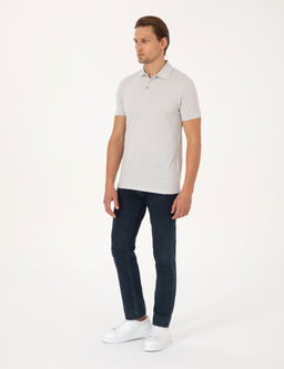 A__k Gri Slim Fit %100 Pamuk K_vr_lmaz D__meli Polo Yaka Basic Ti__rt