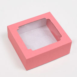 Цена за 5 шт. Коробка сборная, крышка-дно, с окном, красная, 14,5 х 14,5 х 6 см
