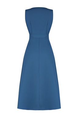 Lacivert A Kesim Kruvaze Yaka Dugme Detayl? Midi Dokuma Elbise TWOSS24EL00348 - Trendyolmilla фото 8