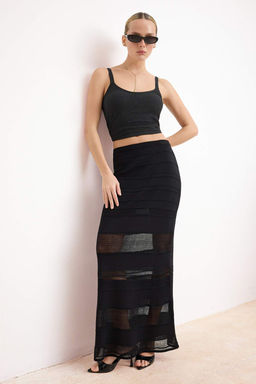 Siyah Maxi Boy Can Dantel Detayl? Etek TWOSS26ET00095 - Trendyolmilla фото 5