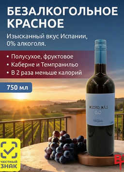 Вино "Мучо Мас" красное полусухое безалкогольное