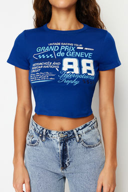 TRENDYOLMILLA Antrasit %100 Pamuk Slogan Bask?l? Fitted/Vucuda Oturan Crop Orme T-Shirt TWOSS23TS00319  фото 5