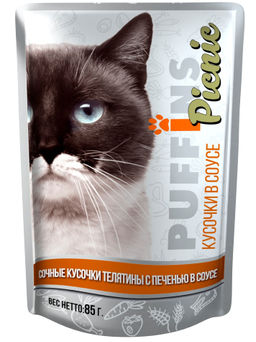 Puffins Picnic пауч д\кошек 85 г.Соус Телятина печень 1/26 4640021010563  фото 2