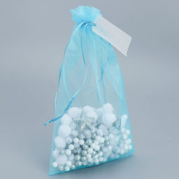 Цена за 10 шт. Мешочек подарочный органза голубой «Лагуна», с шильдиком, 20 х 30 см +/- 1.5 см