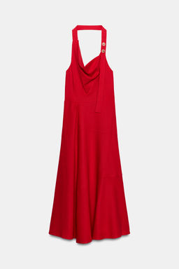 VESTIDO MIDI HALTER CON LINO / Rojo - Zara фото 7