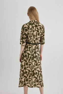 Марокканское платье миди с коротким рукавом и воротником-рубашкой с узором - Defacto фото 6