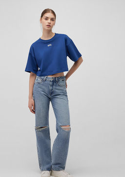 Mavi Logo Bask?l? Lacivert Crop Tisort