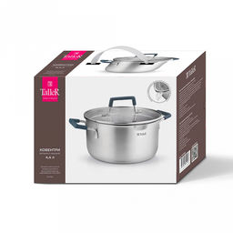 Кастрюля из нержавеющей стали "Ковентри" 4,4л, s0,6мм, дно s2,8мм, стеклянная жаропрочная крышка, обод крышки с перфорацией, ручки с силиконовыми вставками, цветная коробка, "TalleR" (Китай)