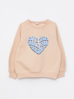 Bisiklet Yaka Bask?l? Uzun Kollu K?z ?ocuk Sweatshirt