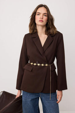 Kahverengi Aksesuar Kemerli Vatkal? Astarl? Blazer Ceket TWOSS26BC00049