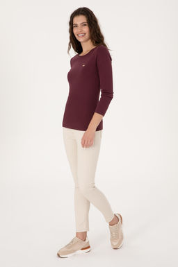 Kad_n Bordo Slim Bisiklet Yaka Basic Sweatsh_rt