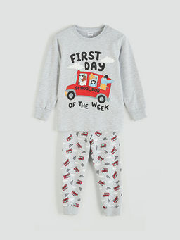 Bask?l? Erkek ?ocuk Pijama Tak?m?