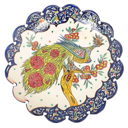 Ляган узбекский Риштанская Керамика «Жар птица», d=42 см, рифлёный, синий