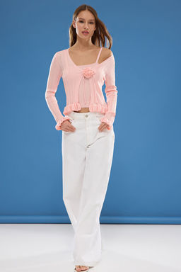 TRENDYOLMILLA Pembe Gullu Etek Ucu F?rf?rl? Triko H?rka TWOSS25HI00002 фото 2