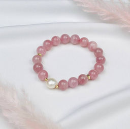 Браслет из Розового кварца и Жемчуга 18 см