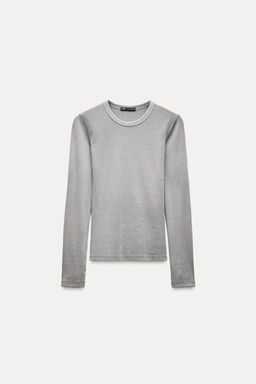 LONG SLEEVE WASHED EFFECT RIBBED T-SHIRT - Zara фото 16