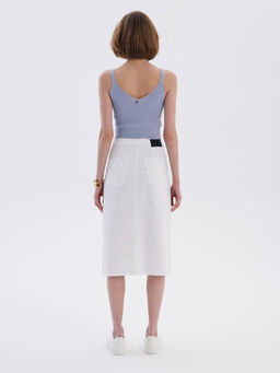 CONTE CON-651 Белая джинсовая юбка-midi на пуговицах с необработанным краем white