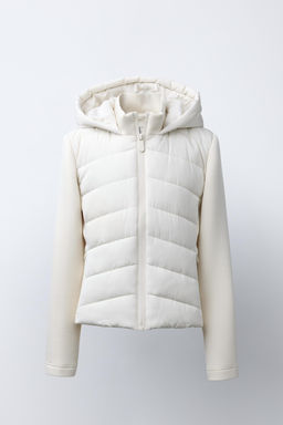 NEOPRENE-EFFECT SLEEVE PUFFER JACKET