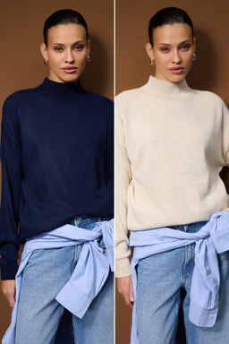 Siyah-Ekru Basic Ikili Paket Triko Kazak TWOAW26KZ00232 - Trendyolmilla фото 8