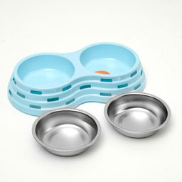 Миска металлическая двойная на пластиковом основании 2 х 160 мл, 25 х 14 х 5 см, голубая - Пижон фото 3