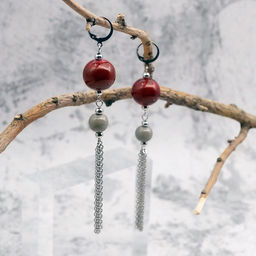 Серьги из муранского стекла LS3349/бордовый,серый