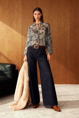 Haki-Cok Renkli Boho Floral Desenli Astars?z Sifon Gomlek TWOAW26GO00057