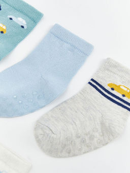 Bask?l? Erkek Bebek Soket ?orap 5li