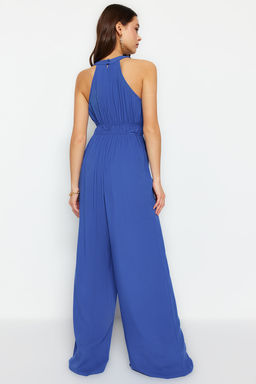 Indigo Beli Buzgu Detayl? Genis Paca Maxi Dokuma Tulum TWOSS23TU00121