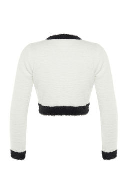 Ekru Crop Sakal/Tuylu Iplikli Ceket Gorunumlu Triko H?rka TWOAW23HI00549
