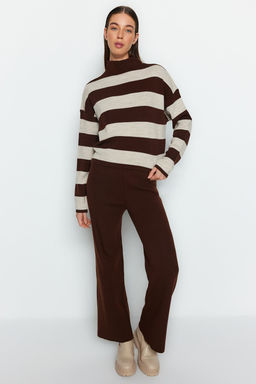 Kahverengi Genis Kal?p Cizgili Triko Alt-Ust Tak?m TWOAW24AU00020 - Trendyolmilla фото 4