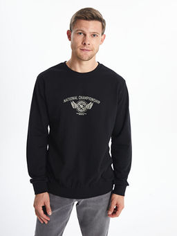 Bisiklet Yaka Bask?l? Erkek Kal?n Sweatshirt
